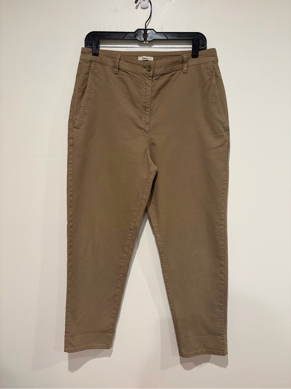 Eileene Fisher Olive Brown Organic Cotton Hemp Stretch Tapered Ankle Chino Pants